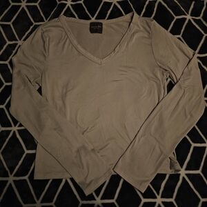 Olivia Rae Long Sleeve V-Neck Top - Beige